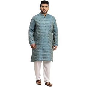 Sojanya Plus Men's Jacquard Silk Maroon Self design Kurta & Off-White Churidar Pyjama Set