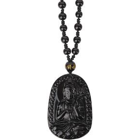 Obsidian Guardian Buddha Thousand-Armed Avalokiteshvara Amulet – Feng Shui Necklace for Rat Zodiac Sign, Symbolizing Compassion and Protection, Great Gift for Blessings and Peace.