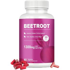Beetroot Capsule Supplement | Beetroot Powder Supplement | Support for Exercise Performance - Vegan, Non-GMO, Gluten-Free - 60 Capsules (1pcs)