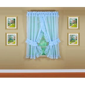 Today's Curtain, Emelia Priscilla Sheer Pair 60" W x 63" L, Sky Blue, 5-Piece-Set