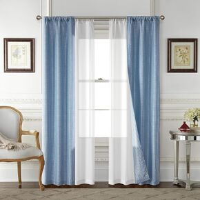Parklane Dark Grey 4-Piece Rod Pocket Wave Window Panel Set, 2 Jacquard Panels & 2 Sheer Panels, Elegant Layered Curtains for Living Room or Bedroom,84"