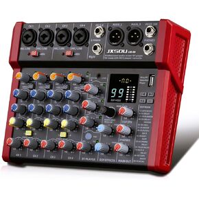 خلاط صوت JXSOU، خلاط استوديو DJ بـ 16 قناة مع محرك USB بتأثير 99 DSP + طاقة فانتوم 48 فولت، مقبس ميكروفون XLR خلاط احترافي لتسجيل بث استوديو الكاريوكي