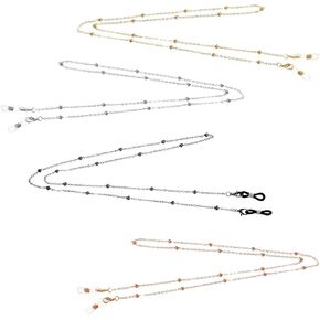 4PCS Eyeglass Chains for Women, Metal Beaded Necklace Chain Holder, Sunglass Strap Lanyard, Eyewear Retainer Chain Accessories (Rose Gold, Gold, Black, Silver)