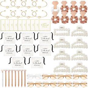 56 Pcs Bridesmaid Proposal Gift Jewelry Pouch Including Bridesmaid Bridal Scrunchies Pearl Hair Claw Clips Sunglasses Jewelry Bag Knotted Bracelet Pen Bridesmaid Cards