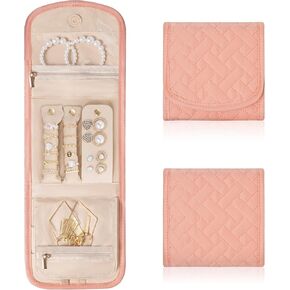 Travel Jewelry Holder Organizer Case, Foldable Jewelry Storage Bag for Necklaces Rings Earrings Bracelets, Small, Pink
