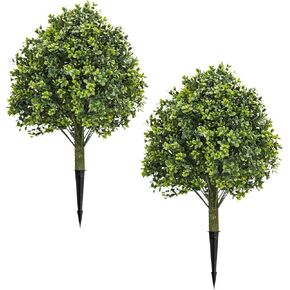 23.6'' Faux Lavender Topiaries Set of 2 with Ground Spikes for Spring Front Porch Decor, Fake Bushes UV Resistant,Artificial Shrubs Outdoor Plants for Easter Decorations for Home