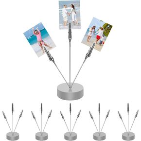 3 Pack Desktop Photo Tree Holder Clip Round Base, 3-Branch Gift Card Holder with Clips, Memo and Picture Display Clip Holder Stand for Wedding Party Photo Clip Holder Table Numbers Silver