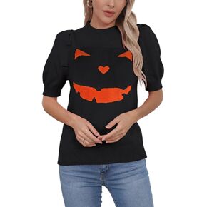 Alsol Lamesa Women’s Puff Short Sleeve Heart Sweater Tops Crew Neck Pullover Lightweight Knit Sweaters