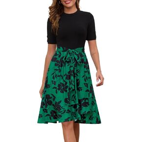 Annebouti Womens 2025 Short Sleeve Spring Summer Ribbed Modest Semi-Formal Teacher Casual Work Midi Dress with Pockets