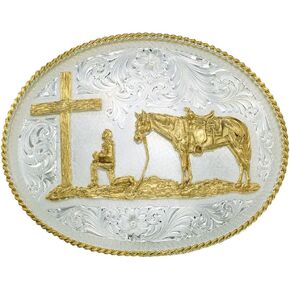 Montana Silversmiths Men's Silver Engraved Christian Cowboy Western Belt Buckle Silver One Size