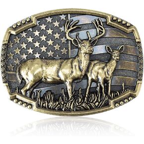 BRBASAP Deer Belt Buckle for Men Cool Western Men's Buckles for Belts Patriotic Elk Deer Head Belt Buckle Cowboy Belt Buckles, Norse Viking Deer Buckle for Men's Belts (Gold)
