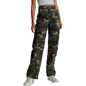 Lepunuo Womens High Cherged Cargo Pants Baggy Stepressy Cotton Wide Leg disual Y2K بنطلون مع 7 جيوب