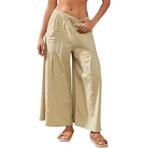 Women’s Linen Pants 2025 Summer Casual Wide Leg Palazzo Pants High Waist Loose Flowy Boho Trousers