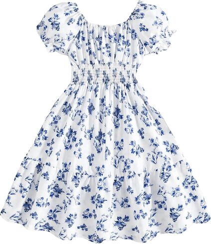 Floerns Girl's Boho Floral Print Puff Short Sleeve A Line Dress Ruffle Hem Summer Dresses in Kuwait