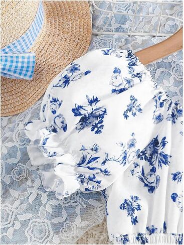 Floerns Girl's Boho Floral Print Puff Short Sleeve A Line Dress Ruffle Hem Summer Dresses in Kuwait