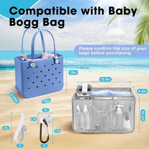 Mesh Beach Bag Organizer Liner متوافق مع إكسسوارات حقيبة Bogg الكبيرة ، شبكات إدراج مقسم سحاب لأكياس BOGG الأصلية XL/ببساطة جنوب الحمل الجنوبي -جري in Kuwait