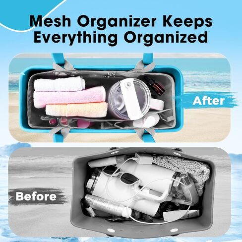 Mesh Beach Bag Organizer Liner متوافق مع إكسسوارات حقيبة Bogg الكبيرة ، شبكات إدراج مقسم سحاب لأكياس BOGG الأصلية XL/ببساطة جنوب الحمل الجنوبي -جري in Kuwait