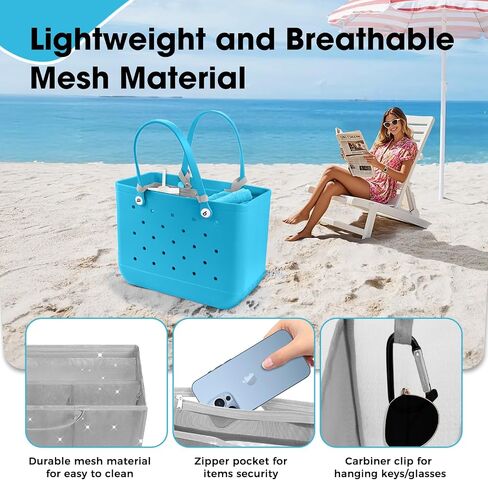 Mesh Beach Bag Organizer Liner متوافق مع إكسسوارات حقيبة Bogg الكبيرة ، شبكات إدراج مقسم سحاب لأكياس BOGG الأصلية XL/ببساطة جنوب الحمل الجنوبي -جري in Kuwait