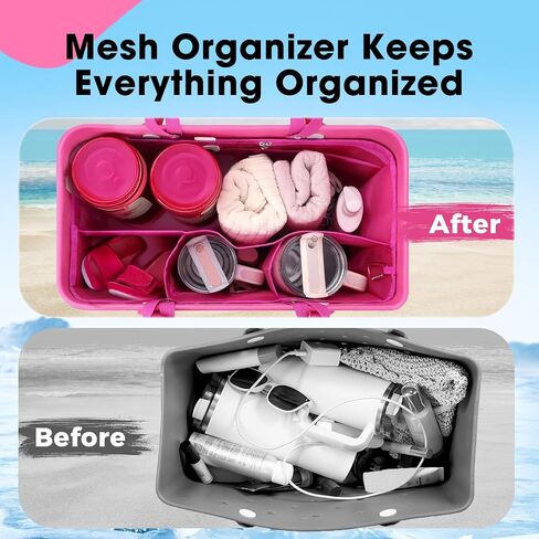 Mesh Beach Bag Organizer Liner متوافق مع إكسسوارات حقيبة Bogg الكبيرة ، شبكات إدراج مقسم سحاب لأكياس BOGG الأصلية XL/ببساطة جنوب الحمل الجنوبي -جري in Kuwait