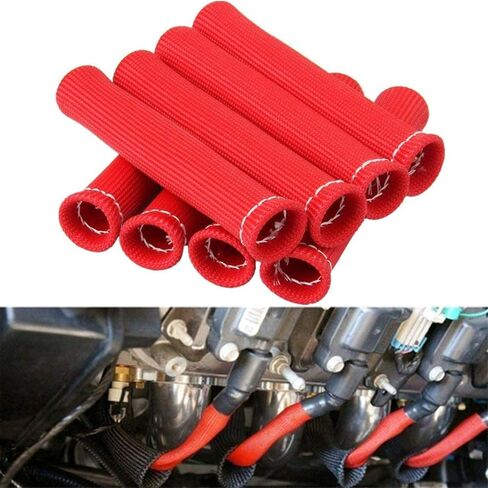 8pcs 2500 ° شرارة الأسلاك الأسلاك أحذية درع حرارة غلاف الأسلاك غلاف غلاف واقي ل LS1/LS2 SBC BBC 350 454 سيارة شاحنة (أسود) in Kuwait