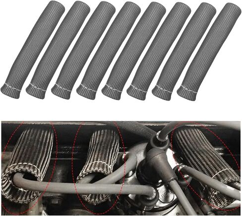 8 PCS Spark Plug Wire Boots, 6 Inch Automotive Spark Plugs Heat Shields Cover, 1200° Vehicle Spark Plug Wire Boots Heat Shield Protector, Universal Car Accessories (Black) in Saudi Arabia