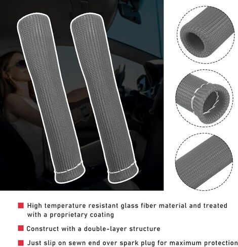 8 PCS Spark Plug Wire Boots, 6 Inch Automotive Spark Plugs Heat Shields Cover, 1200° Vehicle Spark Plug Wire Boots Heat Shield Protector, Universal Car Accessories (Black) in Saudi Arabia