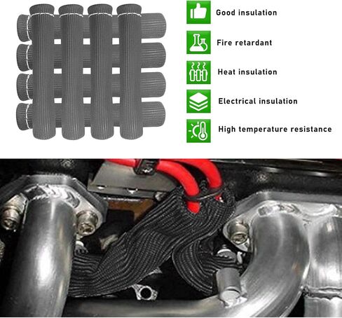 8 PCS Spark Plug Wire Boots, 6 Inch Automotive Spark Plugs Heat Shields Cover, 1200° Vehicle Spark Plug Wire Boots Heat Shield Protector, Universal Car Accessories (Black) in Saudi Arabia