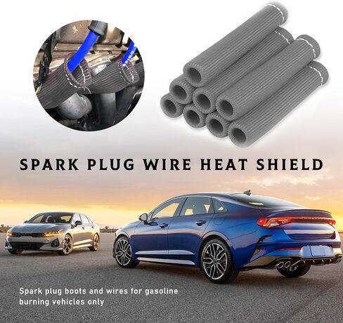 8 PCS Spark Plug Wire Boots, 6 Inch Automotive Spark Plugs Heat Shields Cover, 1200° Vehicle Spark Plug Wire Boots Heat Shield Protector, Universal Car Accessories (Black) in Saudi Arabia