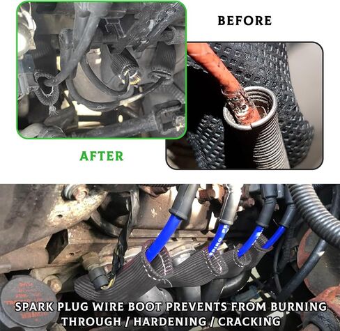 8 PCS Spark Plug Wire Boots, 6 Inch Automotive Spark Plugs Heat Shields Cover, 1200° Vehicle Spark Plug Wire Boots Heat Shield Protector, Universal Car Accessories (Black) in Saudi Arabia