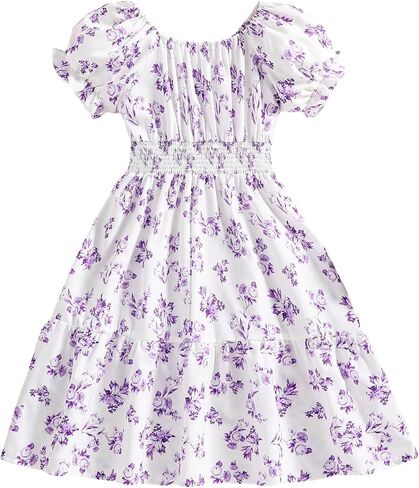 Floerns Girl's Boho Floral Print Puff Short Sleeve A Line Dress Ruffle Hem Summer Dresses in Kuwait