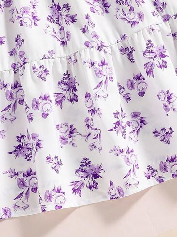 Floerns Girl's Boho Floral Print Puff Short Sleeve A Line Dress Ruffle Hem Summer Dresses in Kuwait