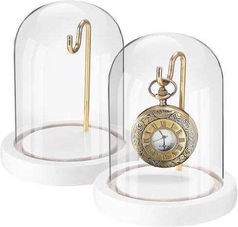 2 PCS شاشة زجاجية جيب مع السنانير قبة cloche مع الأسود الأسود قاعدة زجاجية عرض قبة عرض لنباتات الساعات الصور المقتنيات Dark MDF قاعدة (3.9 "× 4.5" ، خطاف الذهب) in Saudi Arabia