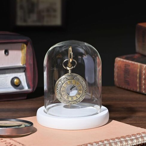 2 PCS شاشة زجاجية جيب مع السنانير قبة cloche مع الأسود الأسود قاعدة زجاجية عرض قبة عرض لنباتات الساعات الصور المقتنيات Dark MDF قاعدة (3.9 "× 4.5" ، خطاف الذهب) in Saudi Arabia