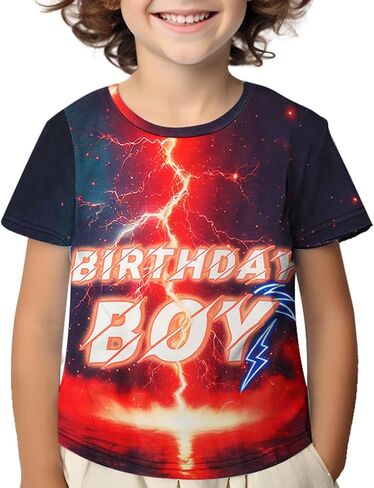 Birthday Shirts for Boys 3-12 Years,Lightning Design Birthday Boy Short Sleeve T-Shirt for Party Gifts Celebrations in Kuwait