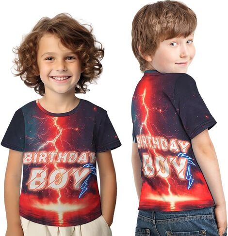 Birthday Shirts for Boys 3-12 Years,Lightning Design Birthday Boy Short Sleeve T-Shirt for Party Gifts Celebrations in Kuwait