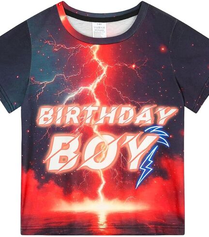 Birthday Shirts for Boys 3-12 Years,Lightning Design Birthday Boy Short Sleeve T-Shirt for Party Gifts Celebrations in Kuwait