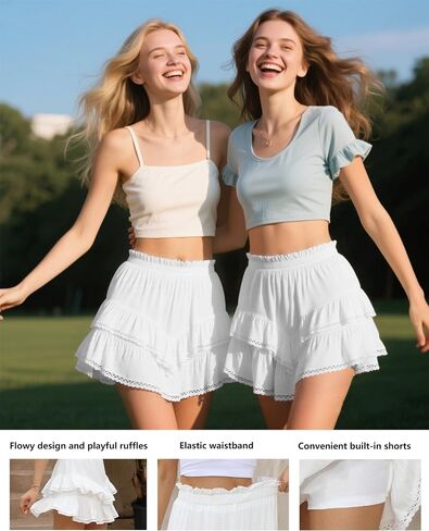 Breevo Boho Western Women Skort Shorts Ruffle Hem with Safety Shorts Summer Flowy Skirts for Country Music Festival Concerts in Saudi Arabia