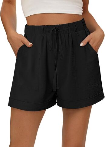 KISSMODA Womens Summer Shorts with Pockets Lightweight High Waisted Adjustable Tie Knot Loose Casual Short in Saudi Arabia