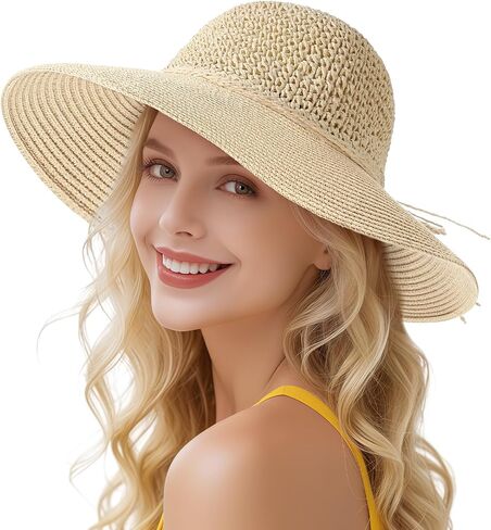 Beach Hats for Women - Straw Hat, Sun Hats for Women UPF 50+ UV Protection, Beach Hat Packable Foldable in Saudi Arabia