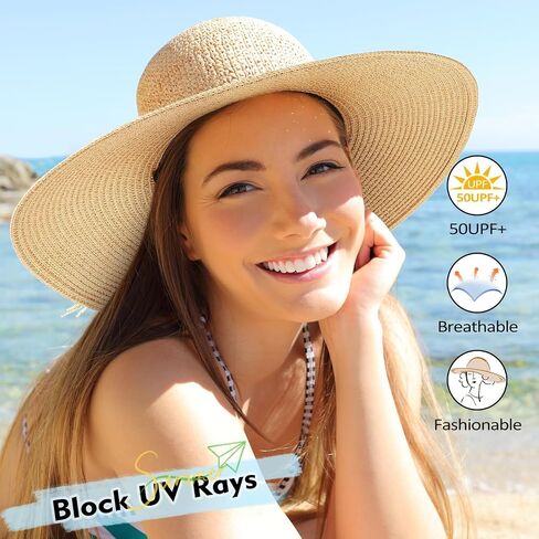 Beach Hats for Women - Straw Hat, Sun Hats for Women UPF 50+ UV Protection, Beach Hat Packable Foldable in Saudi Arabia