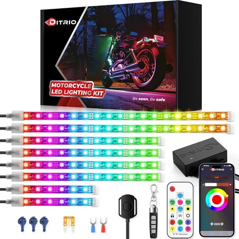 8PCS Motorcycle Led Lights with Brake Turn Signal,Underglow Light Kits with DITRIO APP/RF Remote Control, Dual Zone,Waterproof,12V Pixelglow Led RGB Lights for Motorcycles, Golf Carts, ATVs, UTVs in Kuwait