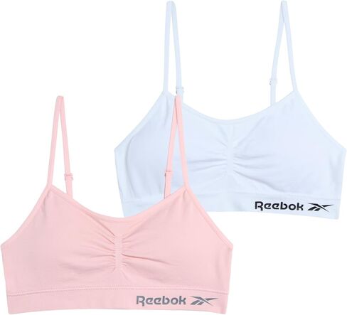 Reebok Girls' Bralette - Seamless Racerback Crop Cami Bralette with Removable Pads (2 Pack), Size Medium, All White in Saudi Arabia