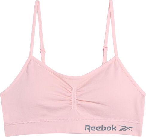 Reebok Girls' Bralette - Seamless Racerback Crop Cami Bralette with Removable Pads (2 Pack), Size Medium, All White in Saudi Arabia