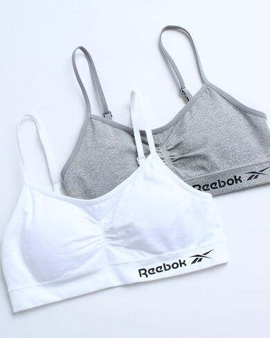 Reebok Girls' Bralette - Seamless Racerback Crop Cami Bralette with Removable Pads (2 Pack), Size Medium, All White in Saudi Arabia