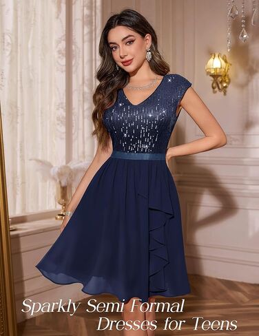 فستان نسائي من Wedtrend مزين بالترتر وأكمام قصيرة فساتين لحفلات الكوكتيل مكشكشة قصيرة لحفلات العودة للوطن 2024 in Kuwait