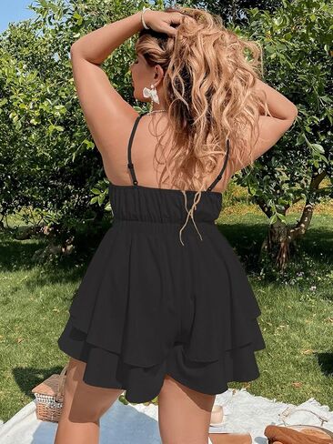 SOLY HUX Women's Plus Size V Neck Wrap Cami Romper Layered Ruffle Hem Short Jumpsuit Outfits in Saudi Arabia