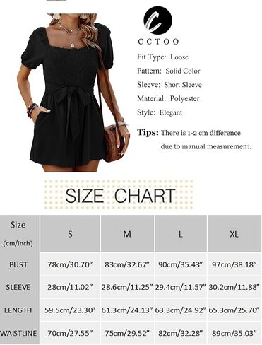 CCTOO Womens Rompers Smocked High Waist Ruffle Sleeves Short Outfits Jumpsuits with Belt in Kuwait