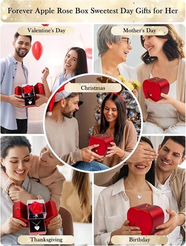 Preserved Rose in A Box Forever Red Roses Heart Box to My Love Eternal Flower Box for Her Girlfriend Wife Mom Preserved Roses with Custom Photo Necklace Cherish These in Saudi Arabia