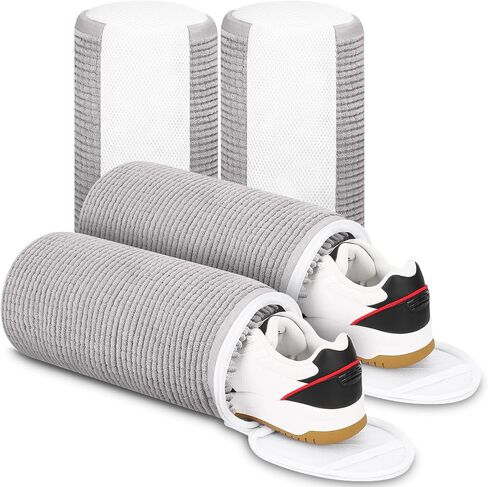 2 Pcs Shoe Washing Machine Bag, Laundry Shoe Bag for Washer and Dryer, Reusable Zipper Shoe Mesh Cleaning Bag Fluffy Fiber Inside, with Insole and Shoe Lace Pocket (Grey) in Saudi Arabia