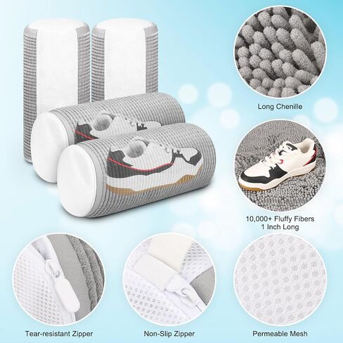 2 Pcs Shoe Washing Machine Bag, Laundry Shoe Bag for Washer and Dryer, Reusable Zipper Shoe Mesh Cleaning Bag Fluffy Fiber Inside, with Insole and Shoe Lace Pocket (Grey) in Saudi Arabia
